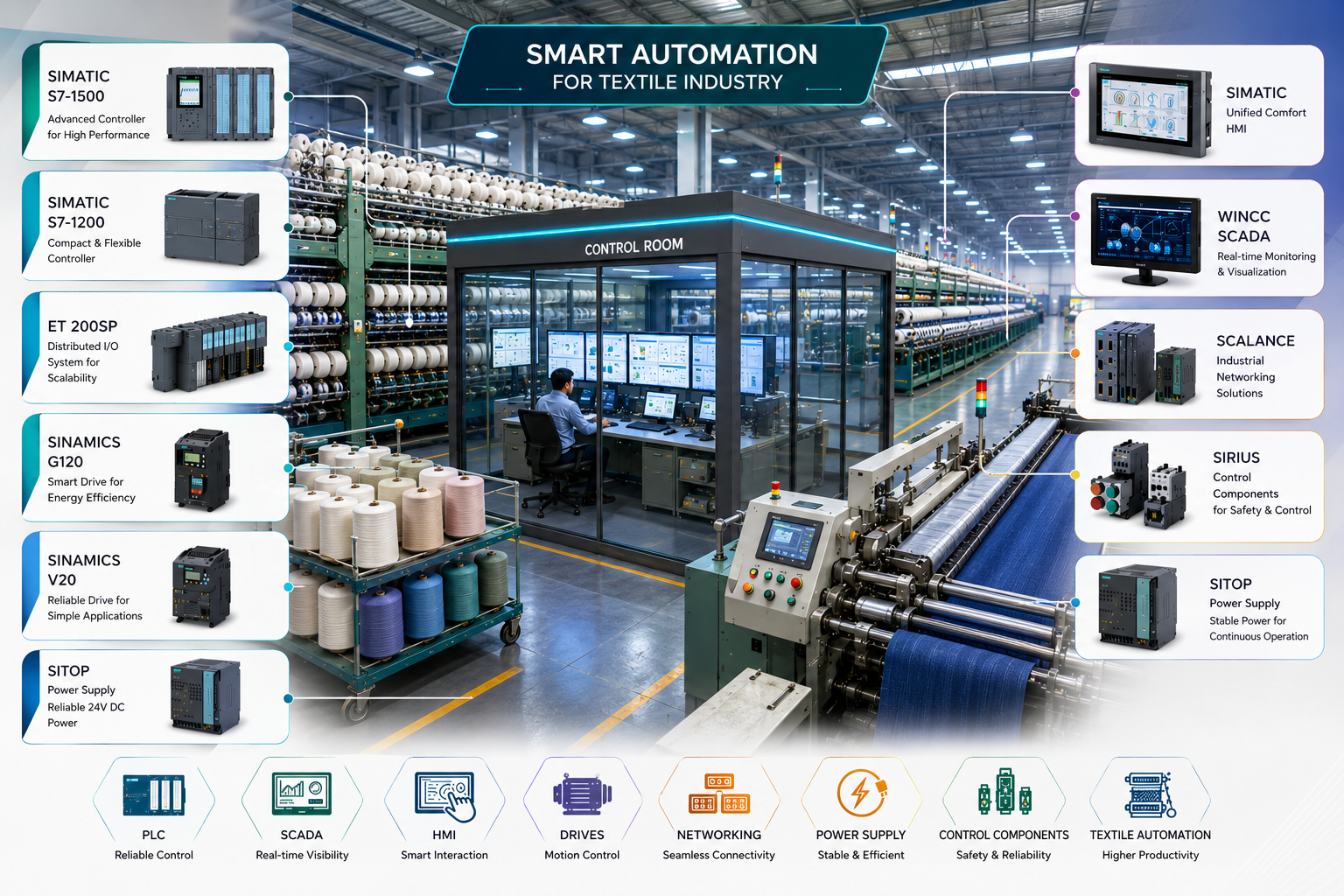 Textile Industry automation products PLC VFD HMI