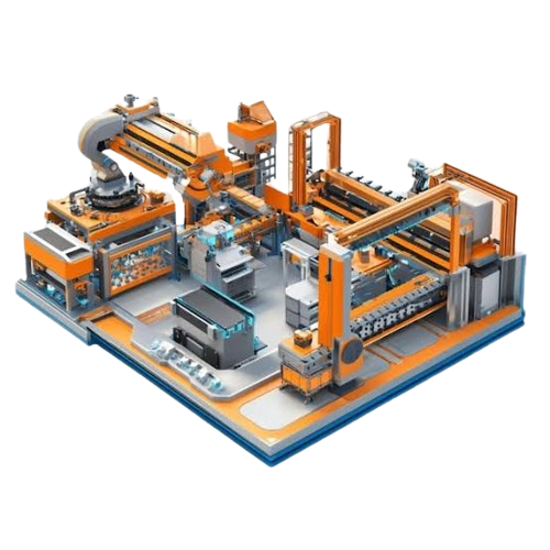 Industrial automation production line with machinery
